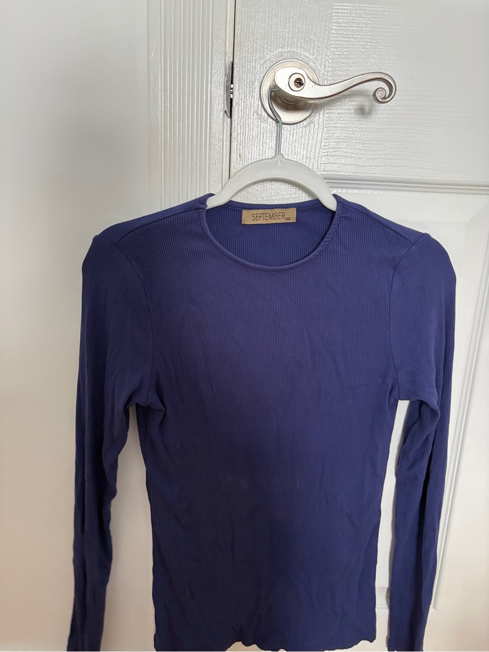 September Long Sleeve Ribbed Crewneck Top - navy